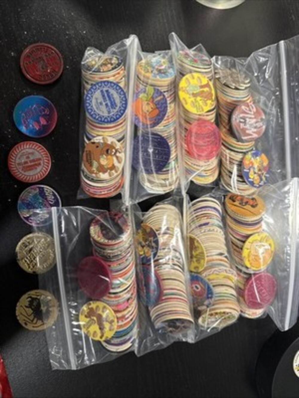 50 RANDOM VINTAGE POGS + 1 SLAMMER GOOD TO FAIR CONDITION - 90'S NOSTALGIA. READ